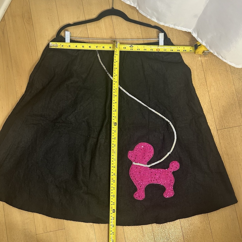 50s Black Felt Poodle Skirt Costume Women Pink Sequin Dog Applique Rockability - Picture 6 of 6